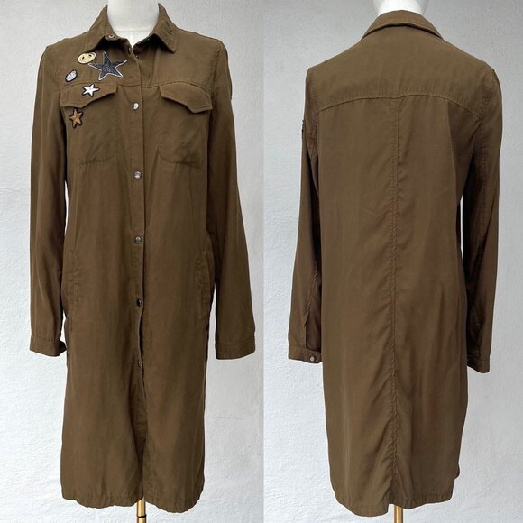 Zara Trafaluc Outerwear Olive Army Green Patch Long Duster Shacket (S) / Grunge - Picture 15 of 15